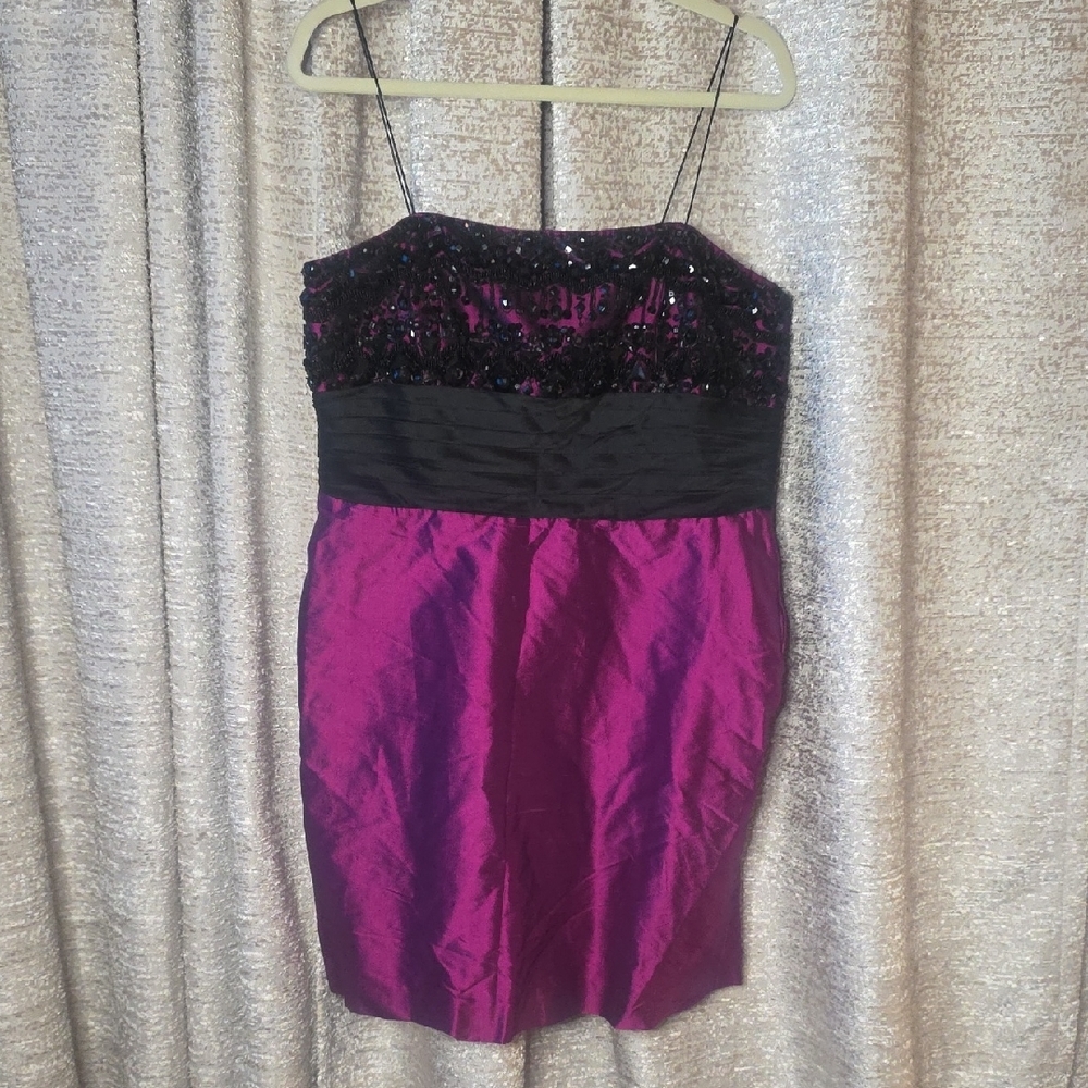Magenta and Black Sequin Bodice Mini Dress